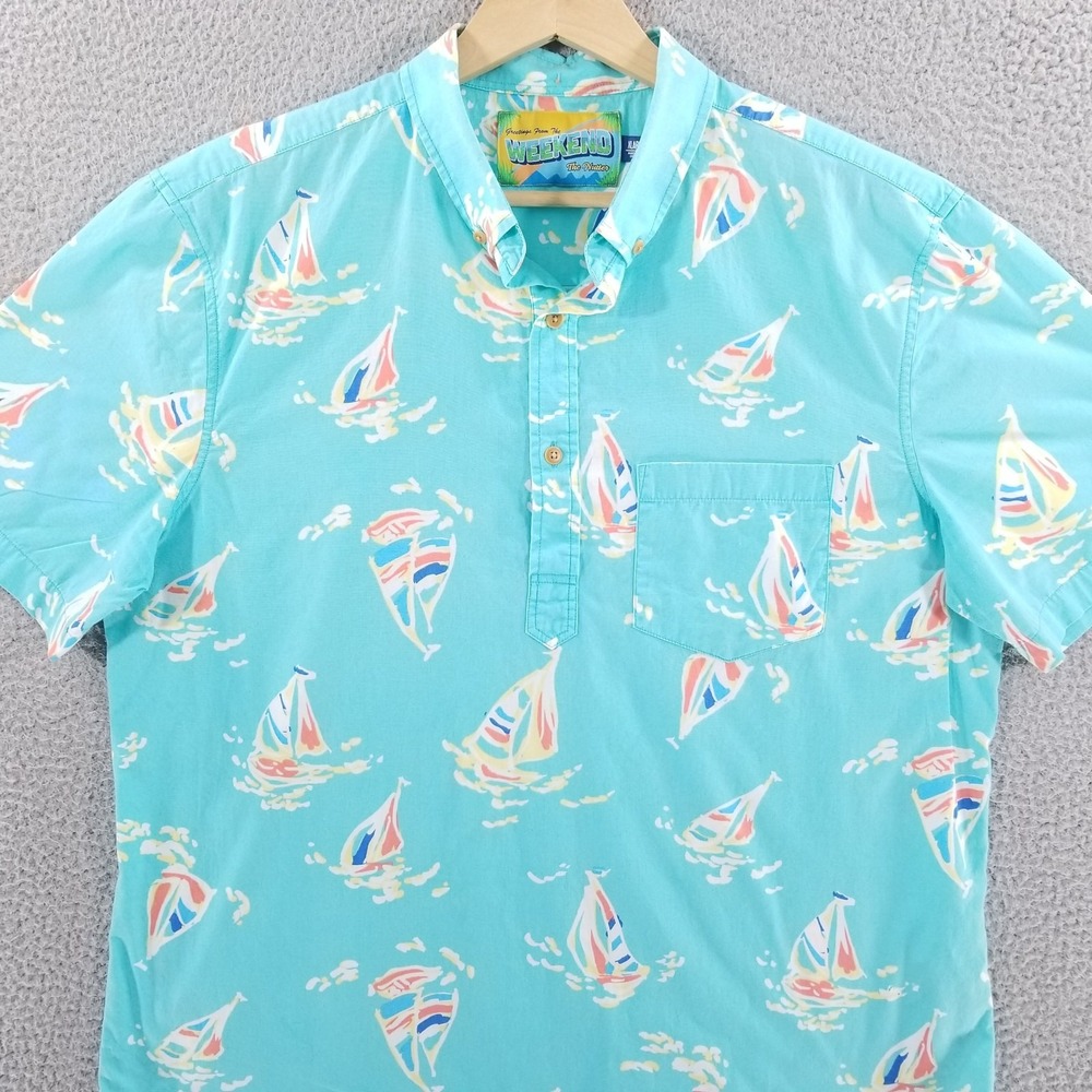Chubbies Polo Shirt Mens XL Blue The Nutter Popover Sailboat Art Coastal Summer